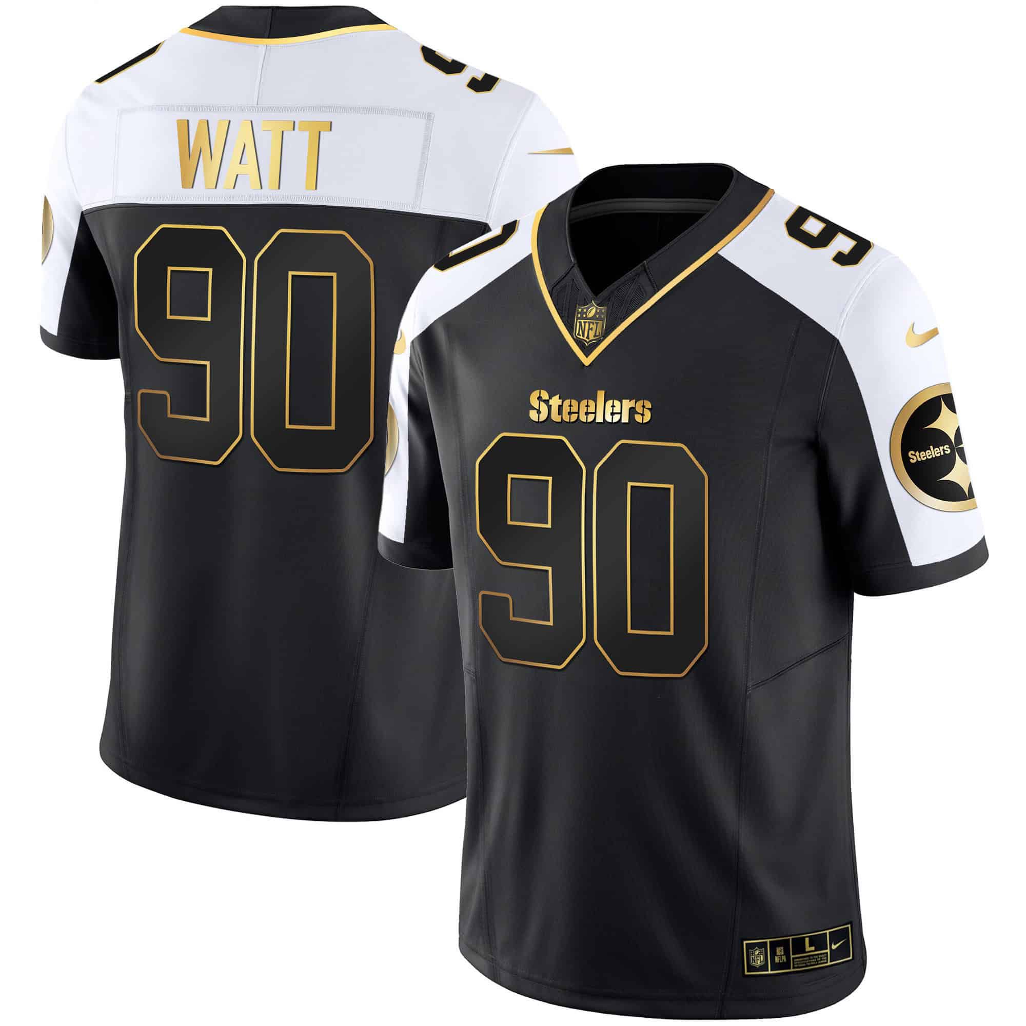 Men Pittsburgh Steelers #90 Watt Black Gold 2024 Nike Vapor Limited NFL Jersey